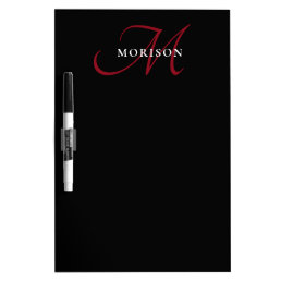 Elegant Modern Black Red Script Monogram Dry Erase Board