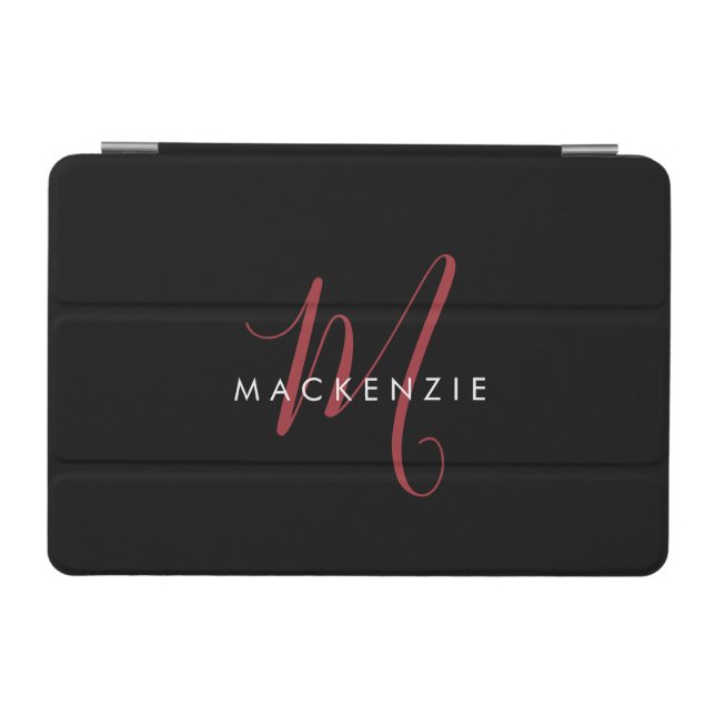 Elegant Modern Black Red Script Monogram iPad Mini Cover (Horizontal)