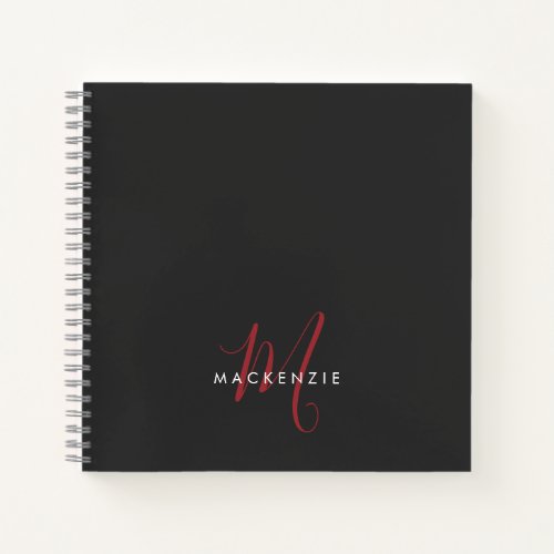 Elegant Modern Black Red Script Monogram Notebook