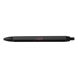 Elegant Modern Black Red Script Monogram Pen