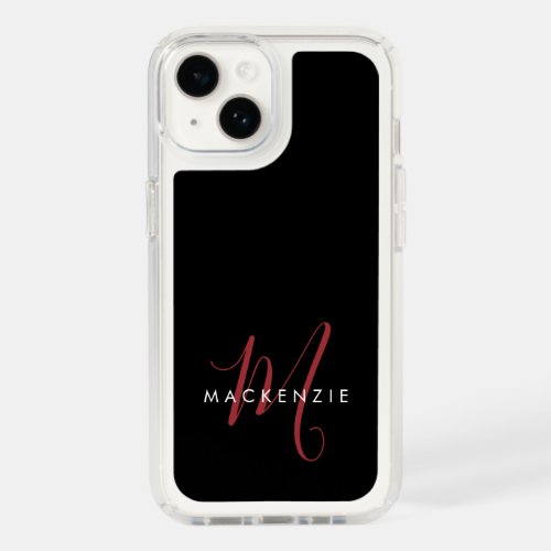 Elegant Modern Black Red Script Monogram Speck iPhone 14 Case