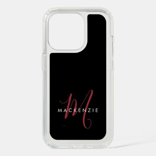 Elegant Modern Black Red Script Monogram iPhone 15 Pro Case