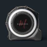 Elegant Modern Black Red Script Monogram Tape Measure<br><div class="desc">Elegant Modern Black Red Script Monogram design.  An elegant red script monogram combined with a clean white san-serif font makes for a contemporary look.</div>