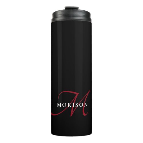 Elegant Modern Black Red Script Monogram Thermal Tumbler