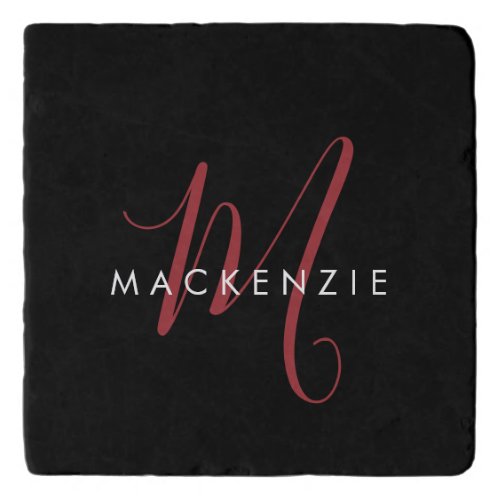 Elegant Modern Black Red Script Monogram Trivet