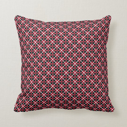 Elegant modern black red white checkered throw pillow