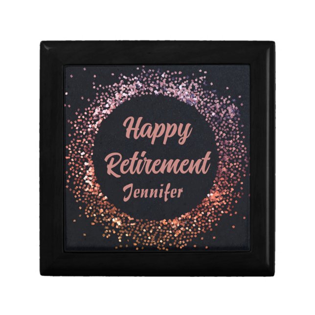 Elegant Modern Black Rose Gold Happy Retirement  Gift Box (Front)