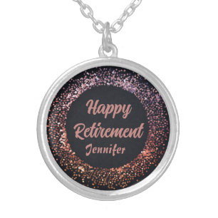 Elegant Modern Black Rose Gold Happy Retirement  Silver Plated Necklace