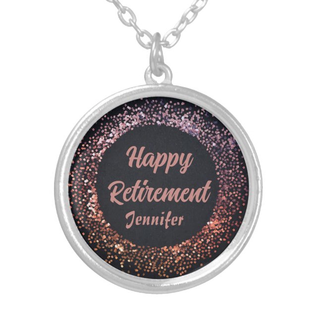 Elegant Modern Black Rose Gold Happy Retirement  Silver Plated Necklace (Front)