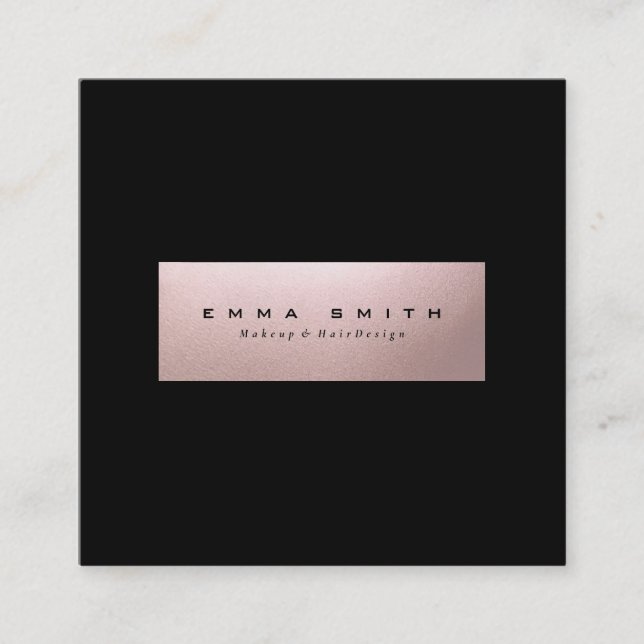 Elegant Modern Black Rose Gold Square Minimalist Business Card (Front)
