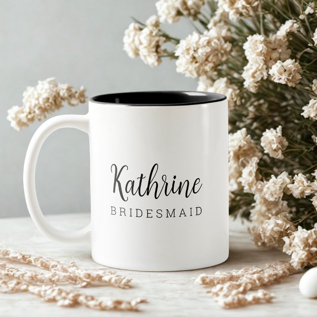 Elegant modern black script bridesmaid proposal  Two-Tone coffee mug (Creator Uploaded)