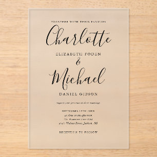 Elegant Modern Black Signature Script Wedding Acrylic Invitations