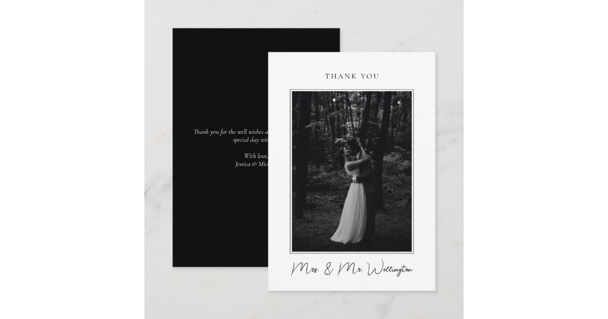 Elegant Modern Black Signature Script Wedding Thank You Card | Zazzle