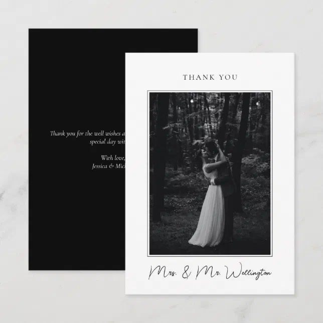 Elegant Modern Black Signature Script Wedding Thank You Card | Zazzle