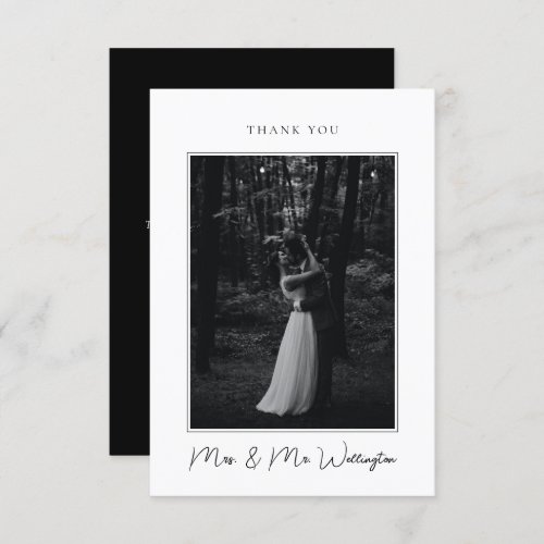 Elegant Modern Black Signature Script Wedding Thank You Card