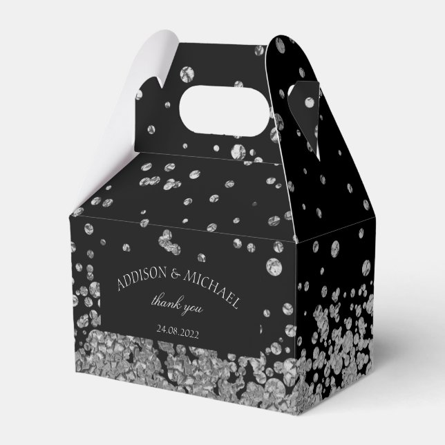 Elegant Modern Black Silver Splatter Wedding Favor Boxes (Front Side)