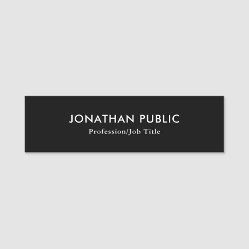 Elegant Modern Black Simple Design Plain Template Name Tag