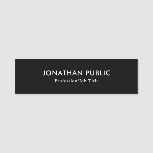 Elegant Modern Black Simple Design Plain Template Name Tag (Front)
