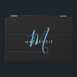 Elegant Modern Black Sky Blue Script Monogram iPad Mini Cover<br><div class="desc">Elegant Modern Black Sky Blue Script Monogram iPad Mini Cover.  An elegant sky blue script monogram combined with a clean white san-serif font makes for a contemporary look.</div>