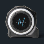 Elegant Modern Black Sky Blue Script Monogram Tape Measure<br><div class="desc">Elegant Modern Black Sky Blue Script Monogram design.  An elegant sky blue script monogram combined with a clean white san-serif font makes for a contemporary look.</div>