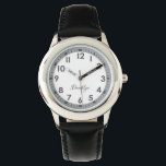 Elegant Modern Black Stylish Custom Kids Watch<br><div class="desc">Designed for the child who is learning to read the time, the face of the watch has clear readable dial, and fun cool stylish contemporary color. The hour and every 5 minutes are clearly written while the 5-minute-in-between are indicated by a short line to help the kid learn to read...</div>