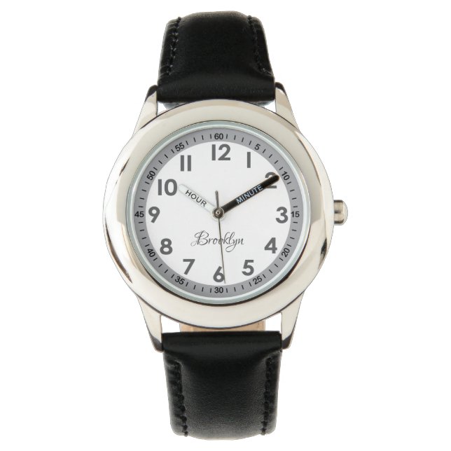 Elegant Modern Black Stylish Custom Kids Watch (Front)