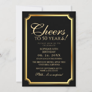 Elegant Modern Black Surprise 50th Birthday Invitation