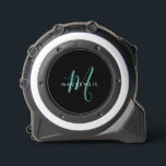 Elegant Modern Black Teal Script Monogram Tape Measure<br><div class="desc">Elegant Modern Black Teal Script Monogram design.  An elegant teal script monogram combined with a clean white san-serif font makes for a contemporary look.</div>