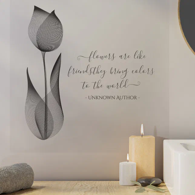 Elegant Modern Black Tulip Flower & Custom Quote Wall Decal Zazzle