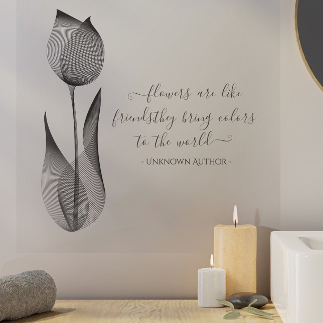   Elegant Modern Black Tulip Flower & Custom Quote Wall Decal (Creator Uploaded)