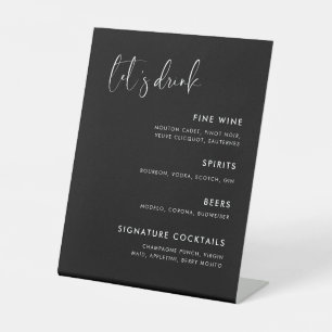 Elegant & Modern Black wedding Bar menu Pedestal Sign