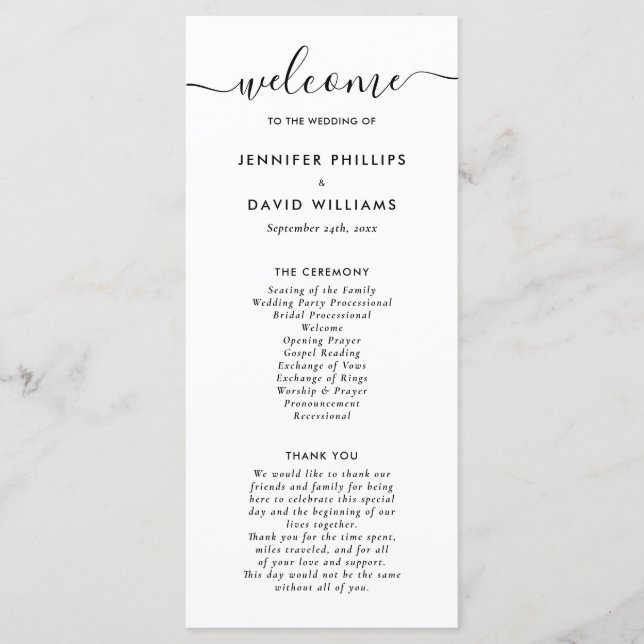 Elegant Modern Black Wedding Program (Front)