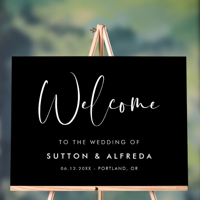 Elegant & Modern Black Wedding Welcome Acrylic Sign (Neutral)