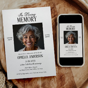 Elegant Modern Black & White 2-Photo Funeral Invitation