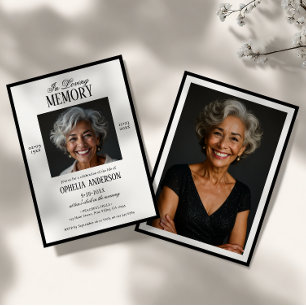 Elegant Modern Black & White 2-Photo Funeral Invitation