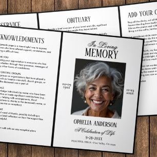 Elegant Modern Black & White 2-Photo Funeral Tri-Fold Program