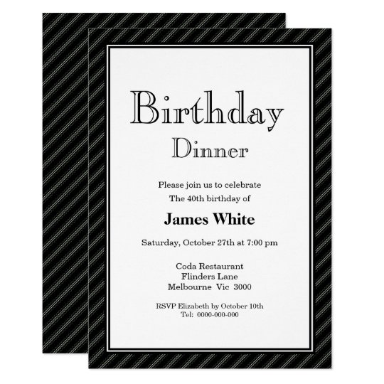 Elegant Modern Black & White 40th Birthday Dinner Invitation | Zazzle.com