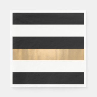 Elegant Modern Black, White and Gold Striped Napkins