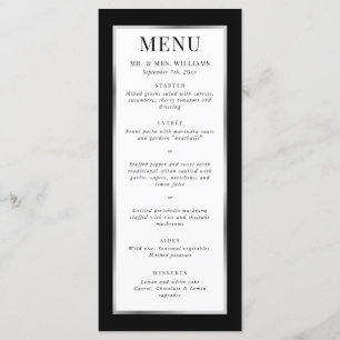 Elegant Modern Black White and Silver Wedding Menu
