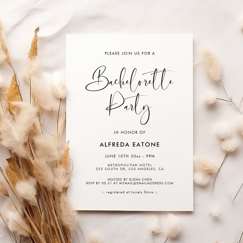 Elegant  modern black  white Bachelorette Party Invitation