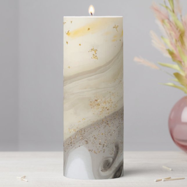 Elegant Modern Black White Brown Grey Gold Agate Pillar Candle (In Situ)