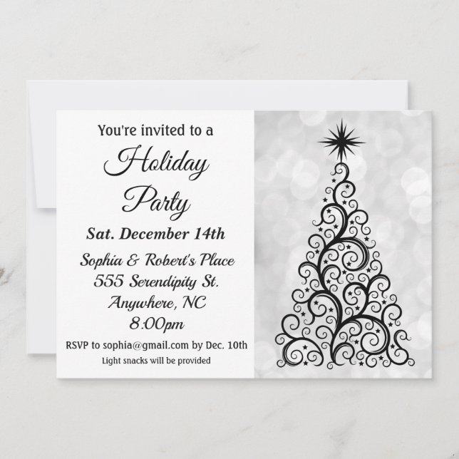 Elegant Modern Black White Christmas Holiday Party Invitation (Front)