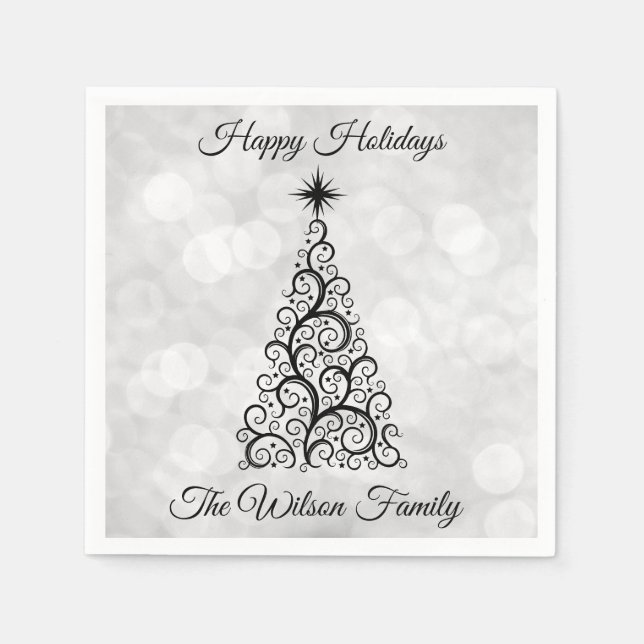 Elegant Modern Black White Christmas Holiday Party Napkins (Front)