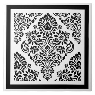 Elegant Modern Black White Damask Pattern Trendy Ceramic Tile