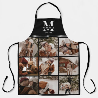 Elegant Modern Black White Family Photo Collage Apron