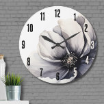 Elegant Modern Black White Floral Large Clock<br><div class="desc">Cute and simple modern black and white flower wedding design. A classic but whimsical look with black, gray and cream colored flowers with black fonts and modern lettering. Edit all of the text to your own information. You can even change out the background color to anything you want! I also...</div>
