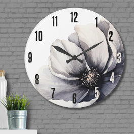 Elegant Modern Black White Floral Large Clock