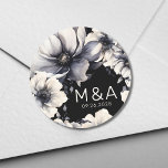 Elegant Modern Black White Floral Wedding Classic Round Sticker<br><div class="desc">Cute and simple modern black and white flower wedding design. A classic but whimsical look with black, gray and cream colored flowers with black fonts and modern lettering. Edit all of the text to your own information. You can even change out the background color to anything you want! I also...</div>