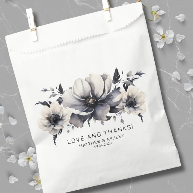 Elegant Modern Black White Floral Wedding Favor Bag (Elegant Modern Boho Floral Black White Wedding Favor Bag)