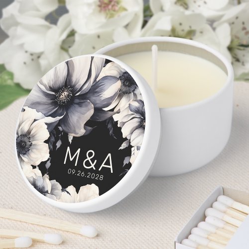 Elegant Modern Black White Floral Wedding Mini Candle Favors